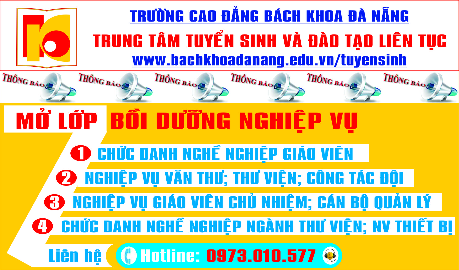 Thông báo chiêu sinh các lớp chứng chỉ, bồi dưỡng ngắn hạn