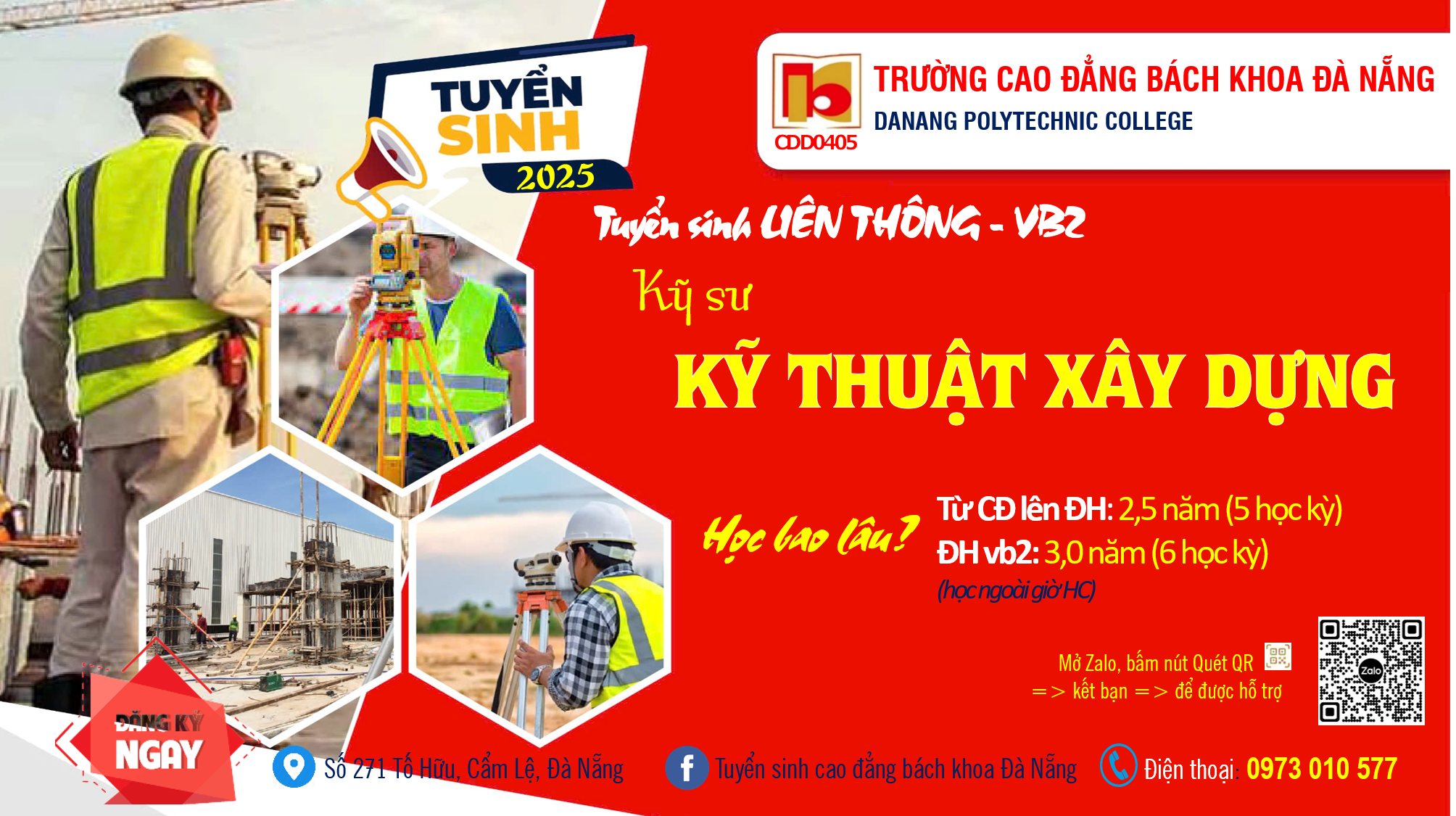 Thông báo TUYỂN SINH liên thông từ TC lên CĐ/ĐH và Vb2 năm 2025 - Ngành KỸ THUẬT XÂY DỰNG 