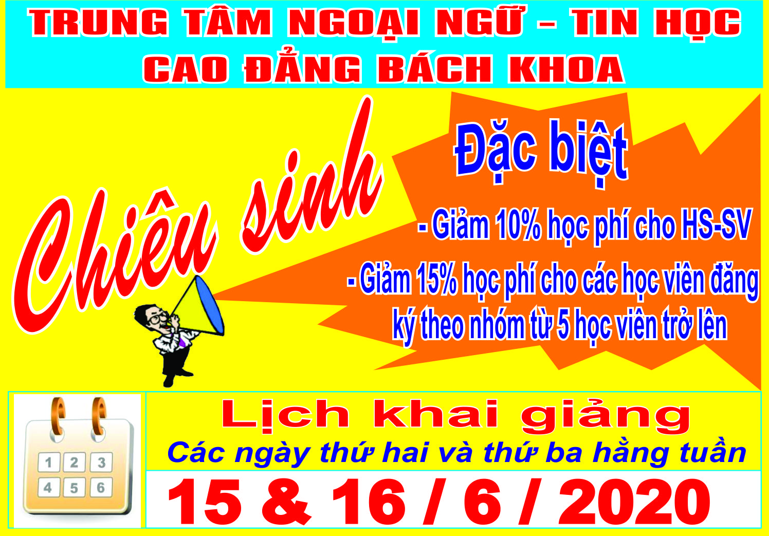 Thông báo khai giảng lớp CCQG Tiếng Anh, Tin học ứng dụng ngày 16/06/2020